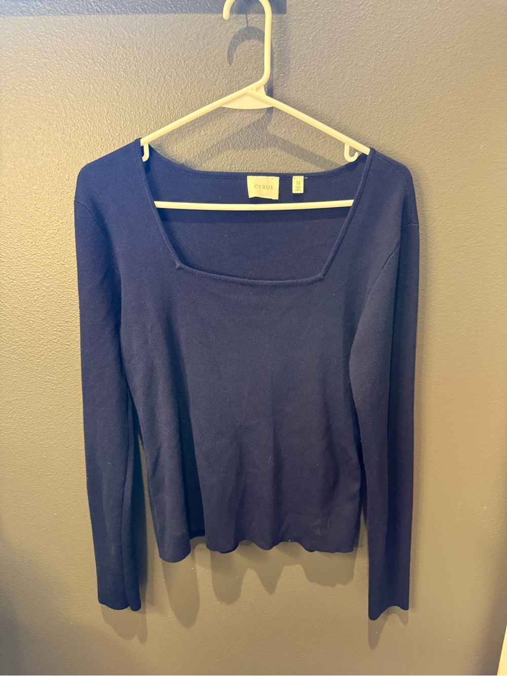 Cyrus Navy Square-Neck Long Sleeve Knit Top